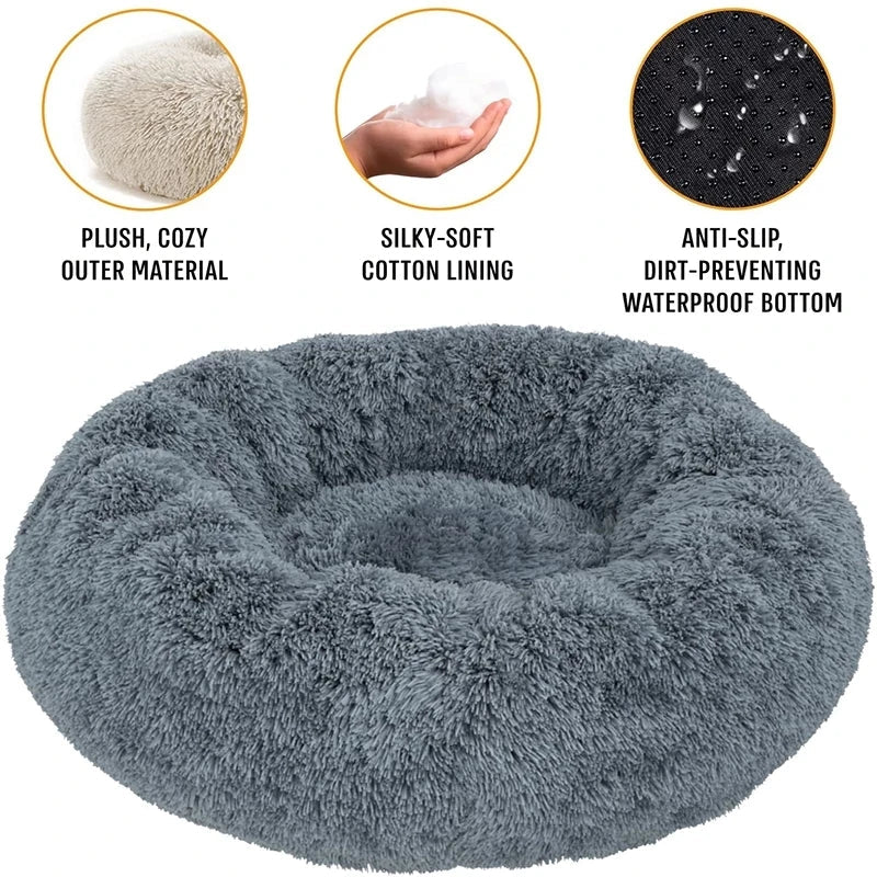 40 - 90cm Round Pet Bed for Large Dog Bed Super Soft Cat Bed Long Plush Dog House for Medium Dog House Winter Warm Sleeping - Ammdog.com