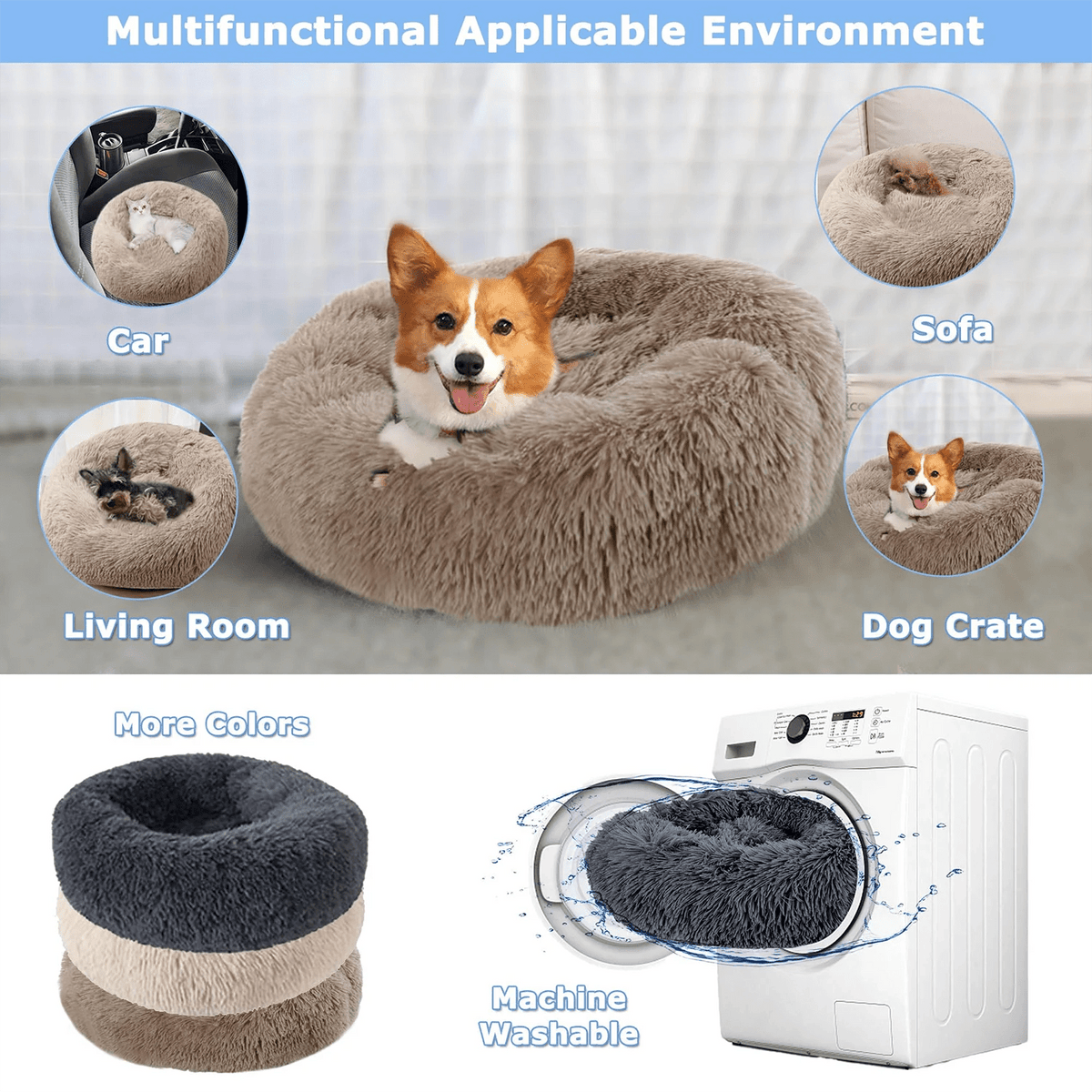 40 - 90cm Round Pet Bed for Large Dog Bed Super Soft Cat Bed Long Plush Dog House for Medium Dog House Winter Warm Sleeping - Ammdog.com